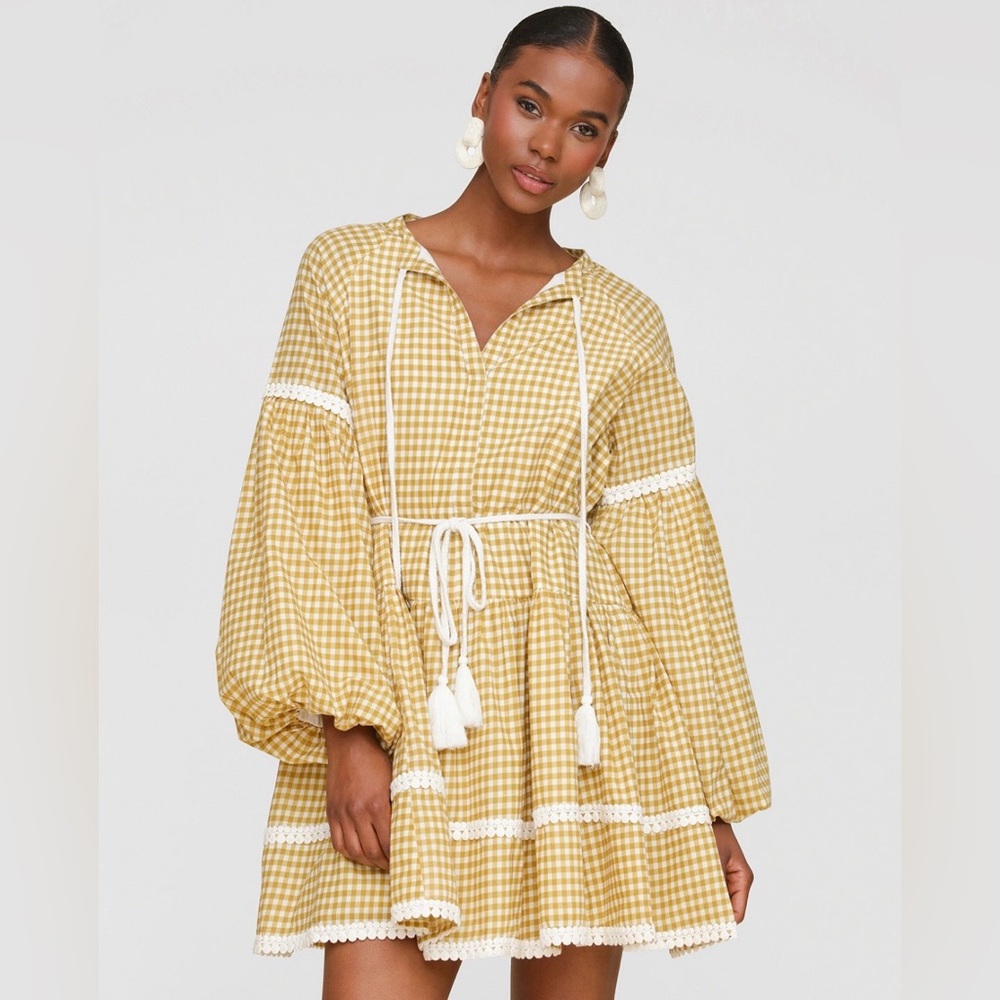 Avec Les Filles Gingham Print long sleeve mini dress